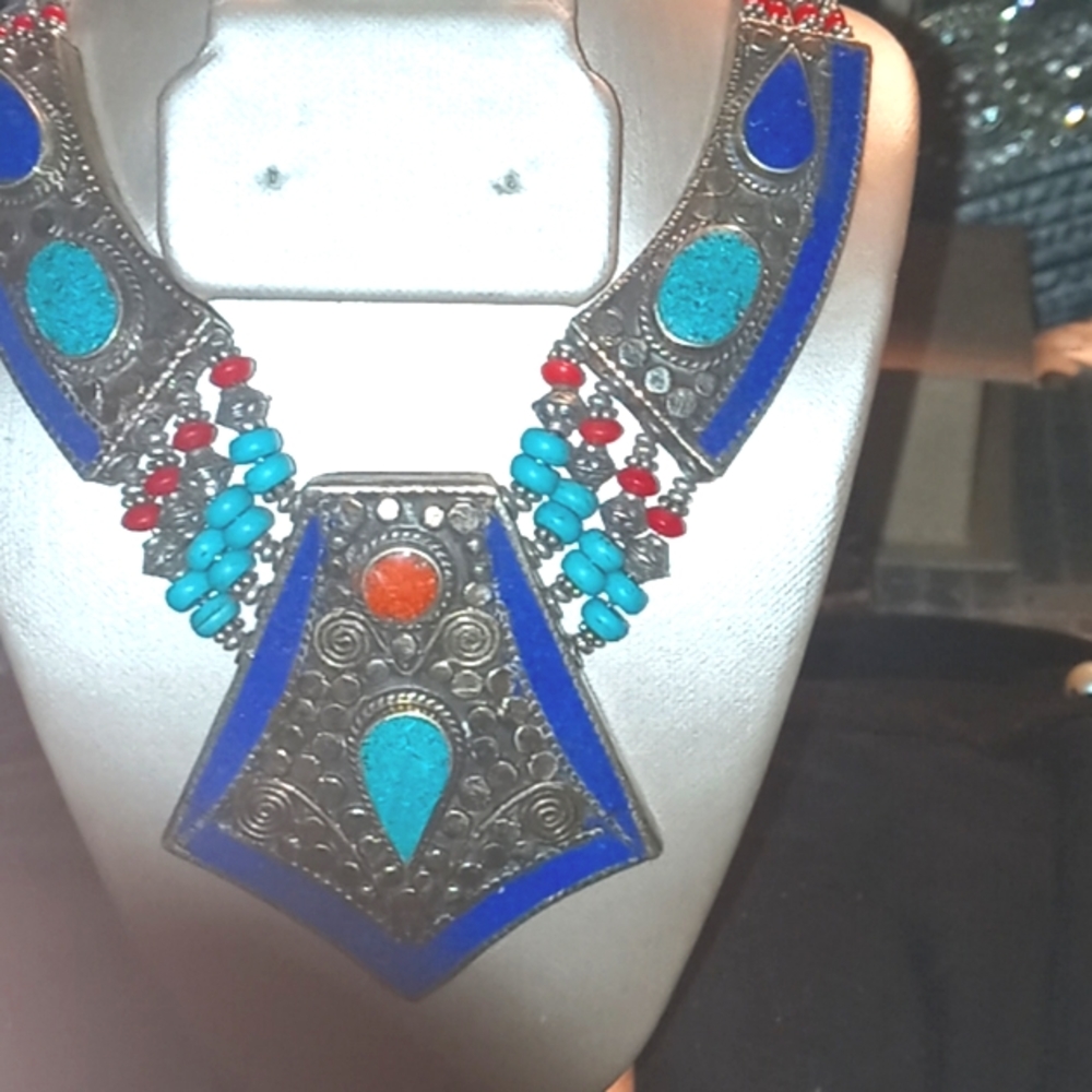 Tibetan handmade silver and turquoise neckalace